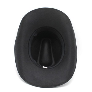 Close-up detail showing the black felt interior and sweatband of the western fedora hat