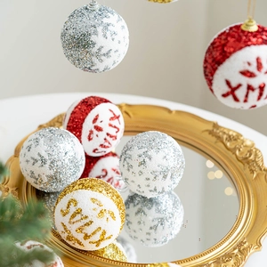 Festive gold, silver and red Christmas foam balls with glitter XMAS lettering for tree decor