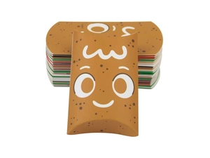 Detail of kraft paper Christmas pillow candy boxes with cute cartoon face designs