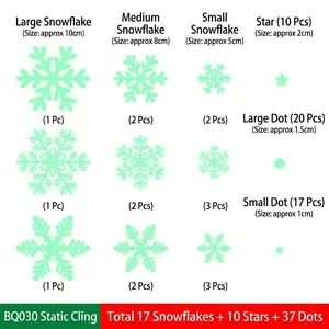 Size chart for 64pcs Christmas snowflake window stickers including stars and dots
