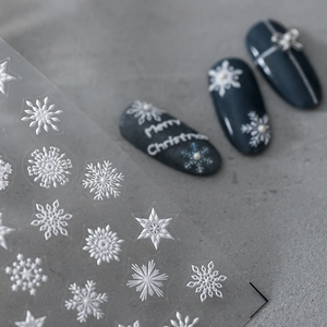 3D embossed white snowflake nail stickers for Christmas manicure decorations on sheet