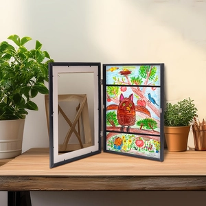 Kids Art Storage Frame Front Opening Artwork Display Case Wooden Decorative Picture Frame For Tabletop Or Wall Hanging