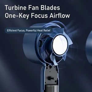 Blue USB rechargeable handheld turbo fan with internal bladeless motor structure