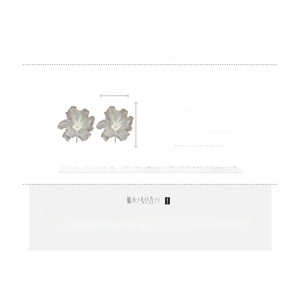 Detail view of silver gauze flower earrings with 4.5cm diameter and silver needles