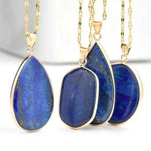 Collier Pendentif Lapis-lazuli Bleu Plqué Or en Acier Inoxydable Minimaliste Collier Forme de Goutte d'Eau Géométrique pour Femme Bijoux de Mode