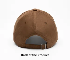 Detailed back view of a brown baseball cap featuring an adjustable metal buckle strap