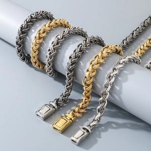 Men's retro braided stainless steel chain bracelets in gold, silver, and gunmetal finishes