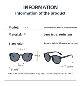 Tableau des tailles pour lunettes de soleil PC enfants avec détails des dimensions
