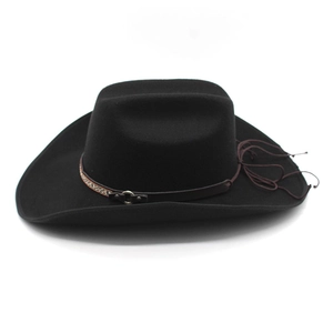 Chapeau fedora classique en laine noire de style britannique avec bandeau en cuir tressé