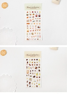 Detail of Slow Life aesthetic food and dessert stickers for DIY scrapbooking decoration