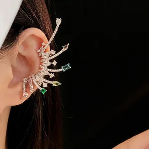 Colorful irregular wing-shaped ear cuff featuring vibrant cubic zirconia stones