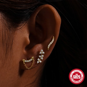 Gouden S925 sterling zilveren oorknopjes set met waaierkwastjes en zirkonia kristallen