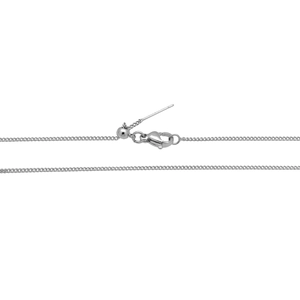 Detail of adjustable silver necklace chain with lobster clasp and silicone slider bead