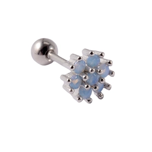 Flower cartilage stud earring with blue opal stones and stainless steel ball back