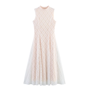 Elegantes Ärmelloses Maxikleid Aus Spitze Stehkragen Rückenfrei Schlank Sexy Partykleid Damen
