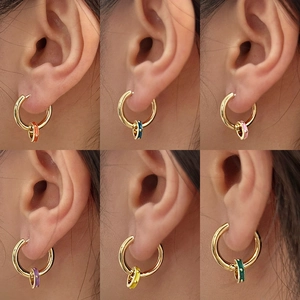 Ethnic style gold hoop earrings with colorful enamel charms in six vibrant colors