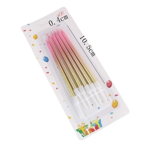 Pack of 6 pink gold gradient pencil birthday candles with holders, 10.5cm height