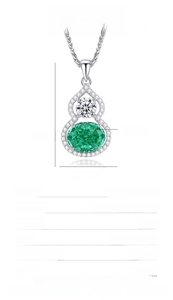 Detailed size chart for S925 silver gourd necklace with emerald zirconia pendant