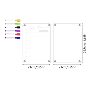 Acrylic weekly planner set with 2 clear boards and 6 colorful dry erase markers