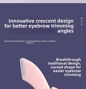 Detailed view of pink eyebrow razor with ergonomic curved handle and stainless steel safety blade
