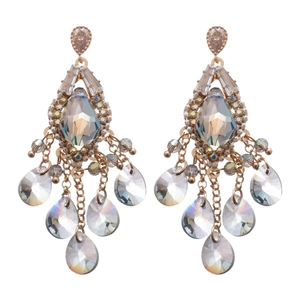 Elegant gold drop tassel earrings with iridescent crystal glass beads and water drop pendants