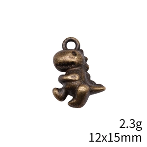 Detail of bronze dinosaur charm weighing 2.3g with 12x15mm dimension specs