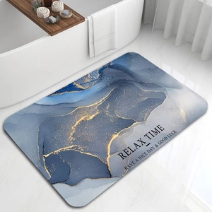 Macro detail of diatomaceous marble mat with Relax Time text and non-slip texture