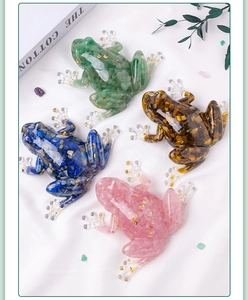 Set of four colorful resin frogs filled with natural crystals and gold foil flakes