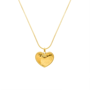 Golden heart pendant necklace with Love you engraving and fine snake bone chain