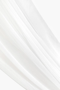 Close-up of white pearl chiffon wedding arch drape with elegant soft folds and satin luster