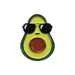 Cartoon avocado enamel pin with sunglasses for clothes and bags decoration