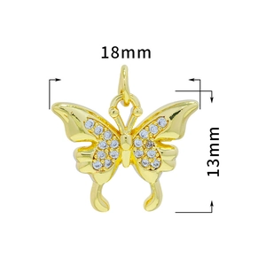 18K gold plated butterfly charm with micro-pave zircons measuring 18mm by 13mm