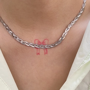 Modern triple-strand braided stainless steel necklace with flat snake chain links