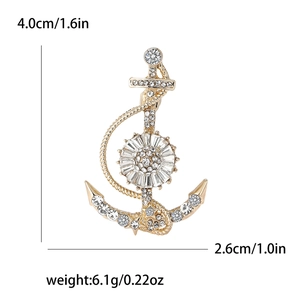 Exquisite gold anchor brooch with sparkling rhinestones for men suit coat lapel pin