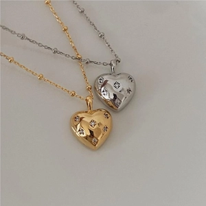 Polished 925 sterling silver heart necklaces with sparkling zircon stones in gold and silver