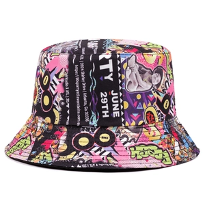 Street graffiti bucket hat for men and women with colorful all-over print design