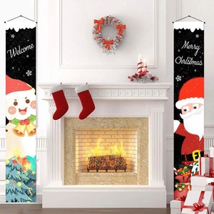 Christmas Welcome and Merry Christmas door banners with snowman and Santa patterns