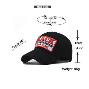 Size chart showing adjustable 54-60cm circumference for black cotton embroidery baseball cap