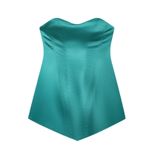 Top a corsetto in raso verde smeraldo con stecche e scollo a cuore su sfondo bianco