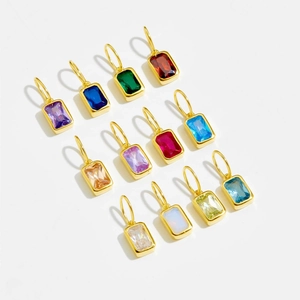 Set of 12 birthstone rectangular zircon pendants in gold plating for necklaces