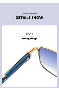 Macro detail of high-quality gold metal hinges and blue marble temples on fashion sunglasses