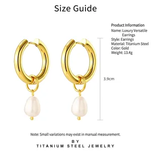 Baroque pearl drop earrings in gold-plated stainless steel with dimensions and weight specs