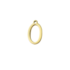 Detailed view of mirror-polished gold stainless steel letter O pendant with bail for DIY