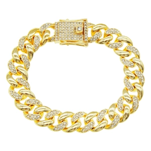 Cuban Link Bracelet Alloy Rhinestone Iced Out Hip Hop Style Sparkly Fashion Jewelry For Men And Women With Box Clasp
