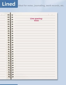 Detail showing 9mm wide line spacing on cream paper of the spiral notebook