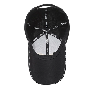 Classic black six-panel baseball cap with SPORT letter branding on brim and interior