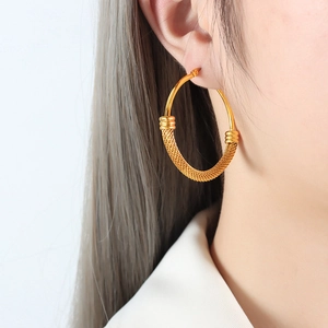 Exaggerated gold mesh textured hoop earrings in stainless steel with 18K gold plating
