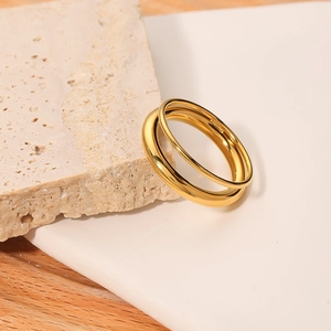 Minimalist double layer gold hollow dome rings for women made of stainless steel