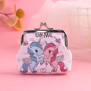 Unicorn cartoon mini kiss-lock coin purse with U&ME print and pink floral background