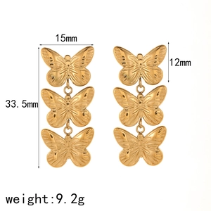 Elegant 18k gold butterfly drop earrings in stainless steel for women fashion